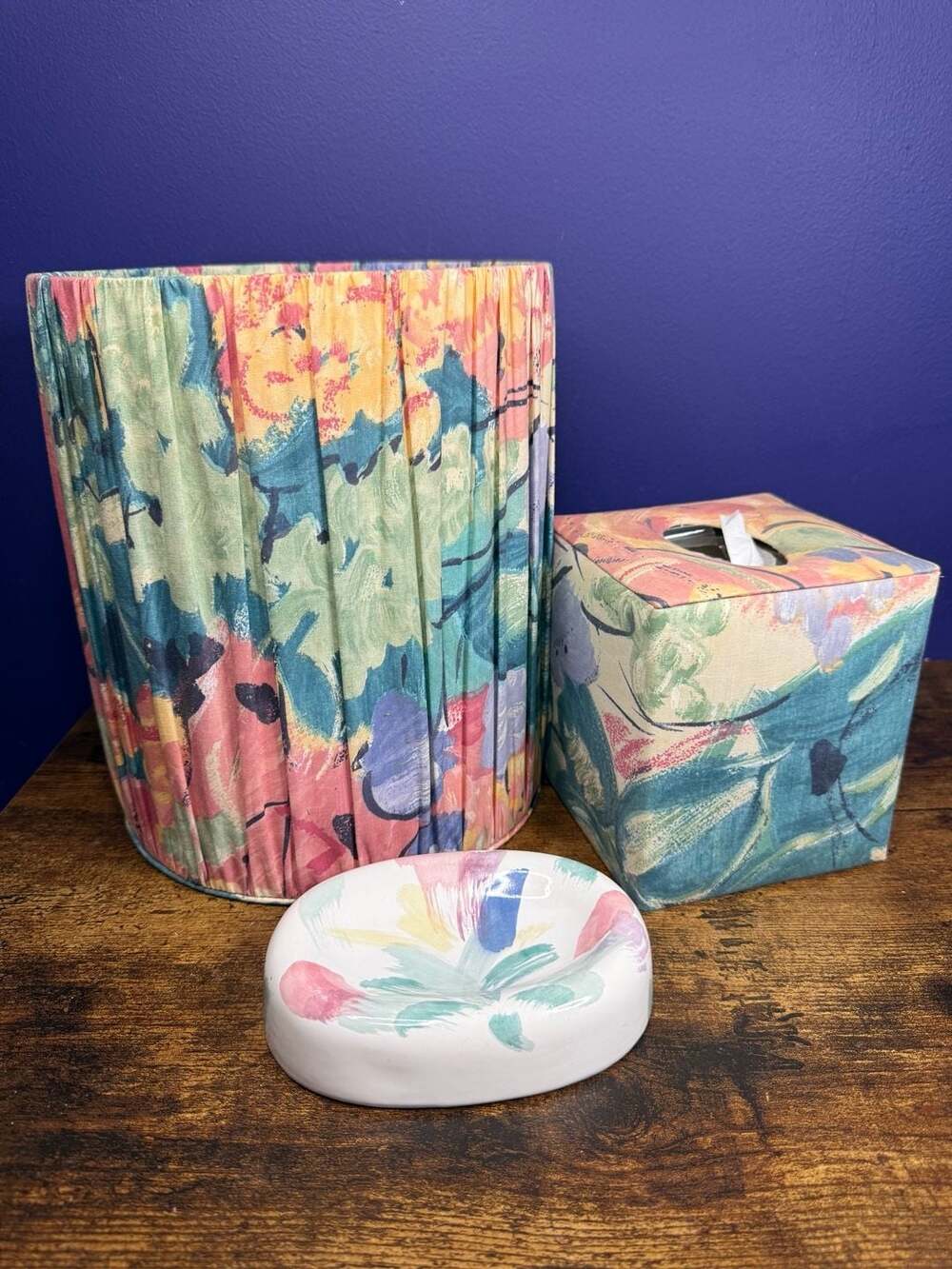 Vintage Floral Pleated Wastebasket,Tissue Box Cover,soap holder
